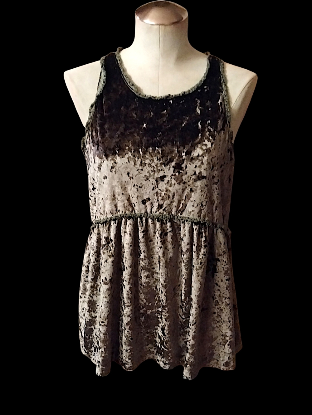 POL Crushed Velvet Peplum Tank with Olive Trim